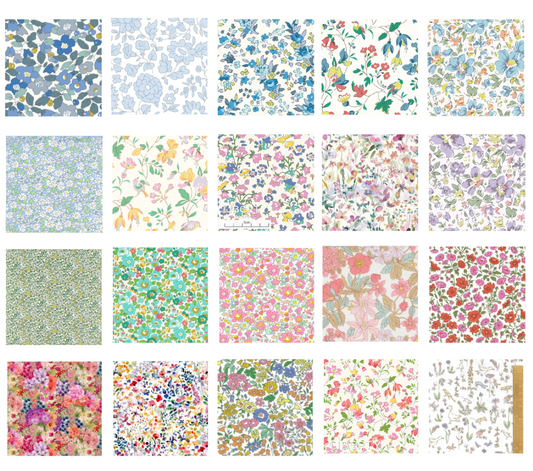 Liberty Tana lawn 20, 5" x 6" - 12cm x 15cm cotton fabric Pack J2