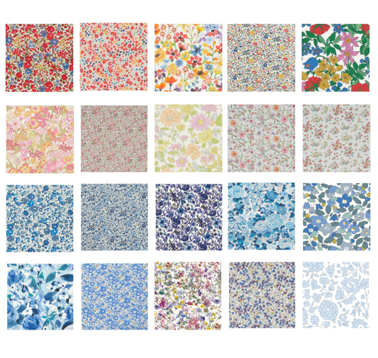 Liberty Tana lawn 20, 5" x 6" - 12cm x 15cm cotton fabric Pack N2