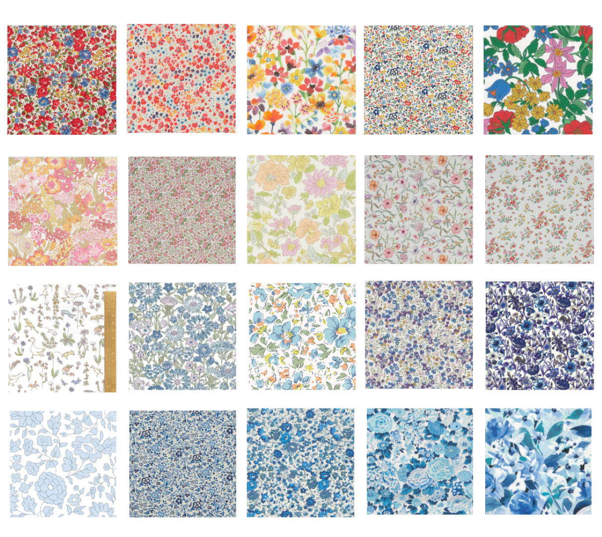 Liberty Tana lawn 20, 5" x 6" - 12cm x 15cm cotton fabric Pack O2