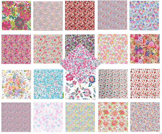 Liberty Tana lawn 21, 4.5" squares pink florals cotton quilt fabric Pack 2