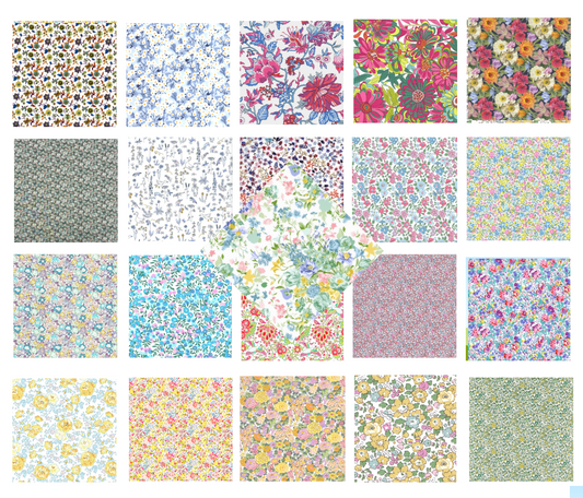 Liberty Tana lawn 21, 4.5" squares mixed florals cotton quilt fabric Pack 4