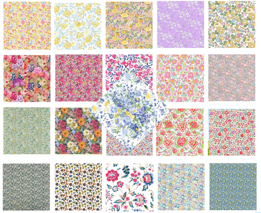 Liberty Tana lawn 21, 4.5" squares mixed florals cotton quilt fabric Pack 3