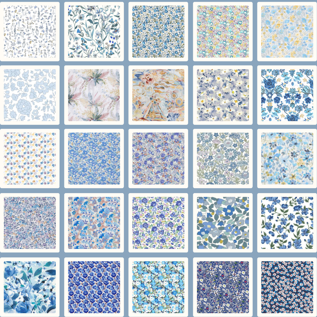 Liberty Tana lawn 50, 2.5" squares small florals blue cotton fabric Pack A1