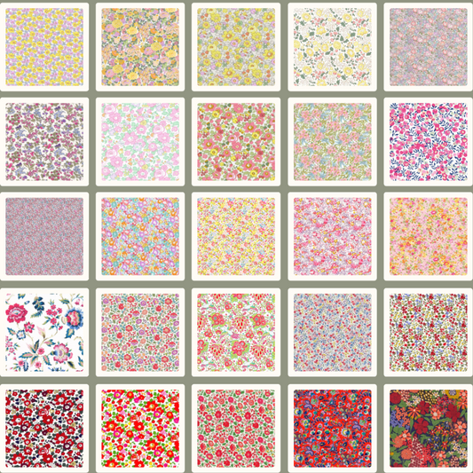 Liberty Tana lawn 50, 2.5" squares small florals yellow pink cotton fabric Pack 22