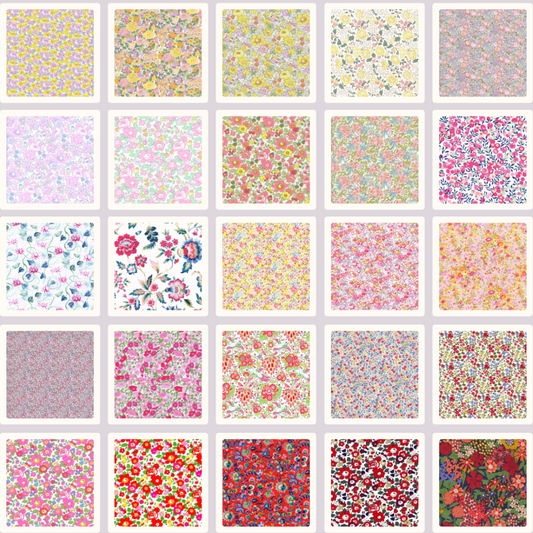 Liberty Tana lawn 50, 2.5" squares small florals yellow pink cotton fabric Pack 23