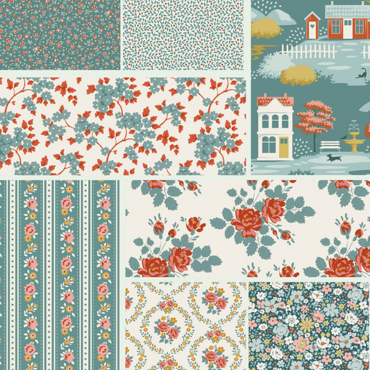 Tilda Village Life Green bundle 8 Fat 16ths - 25cm x 26cm (10" x 10.5") cotton quilt fabric
