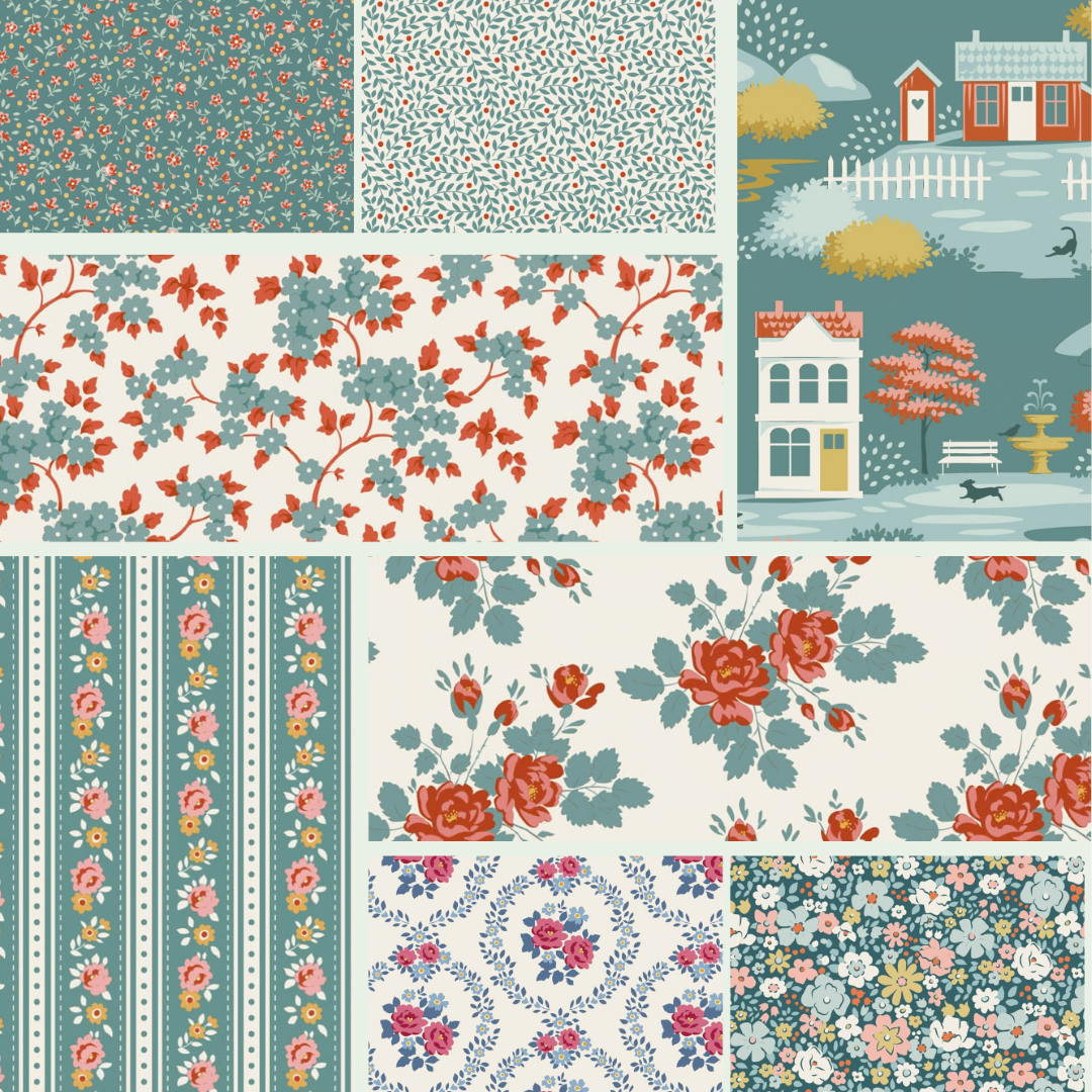 Tilda Village Life Green bundle 8 Fat 16ths - 25cm x 26cm (10" x 10.5") cotton quilt fabric
