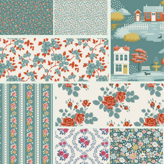 Tilda Village Life Green bundle 8 Fat 16ths - 25cm x 26cm (10" x 10.5") cotton quilt fabric
