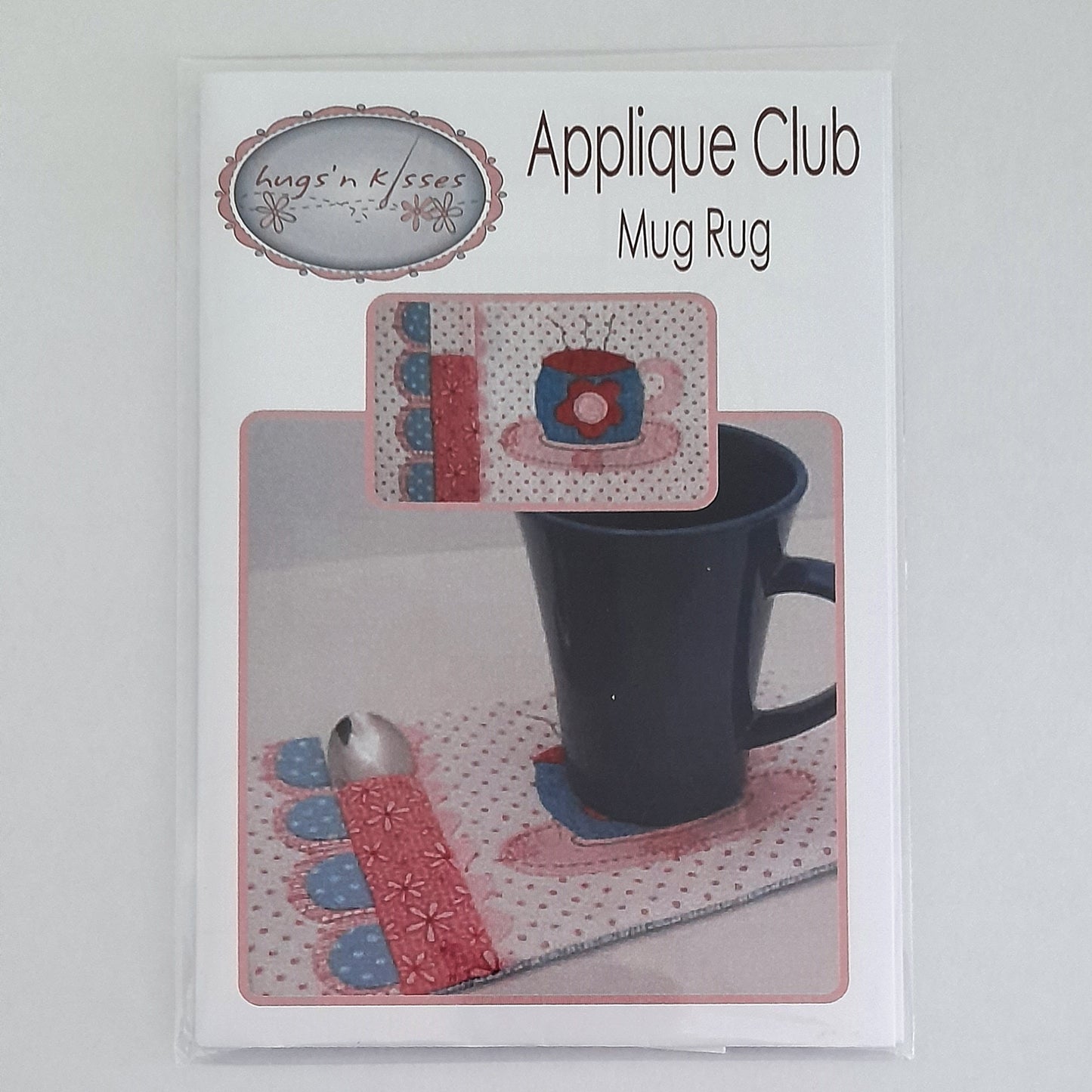 Applique Mug Rug - applique and embroidery project Hugs n Kisses pattern