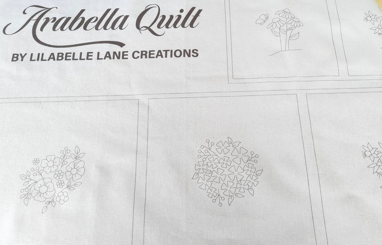 Arabella stitchery panel 13 embroidery designs linen cotton fabric Lilabelle Lane