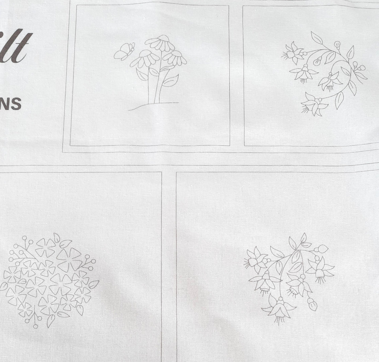 Arabella stitchery panel 13 embroidery designs linen cotton fabric Lilabelle Lane