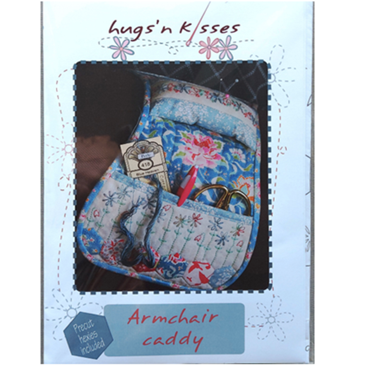 Armchair Caddy sewing supplies holder EPP embroidery Hugs 'N Kisses pattern