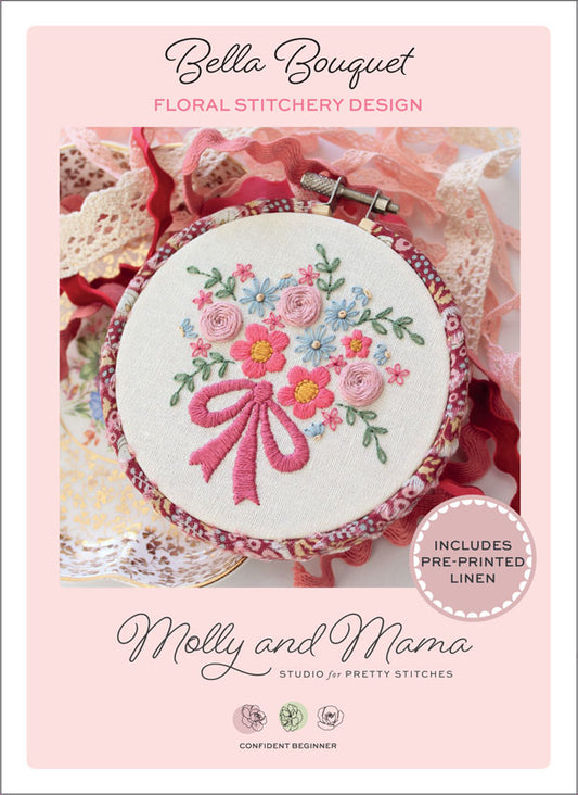 Bella Bouquet floral stitchery embroidery pre-printed linen Molly & Mama design