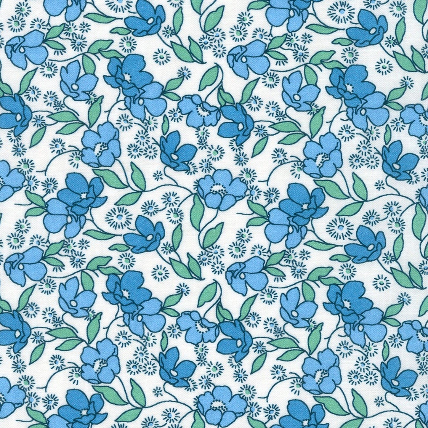 Little Blossoms Debbie Beaves 1930's reproduction bundle - 4 blue Fat Quarters Kaufman cotton quilt fabric