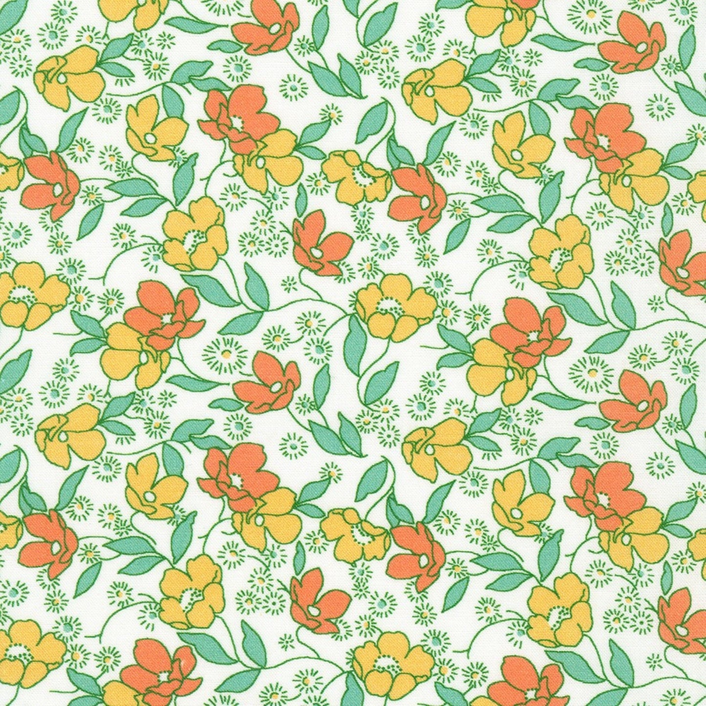 Little Blossoms Blooms sunshine yellow 1930's style floral Kaufman cotton quilt fabric