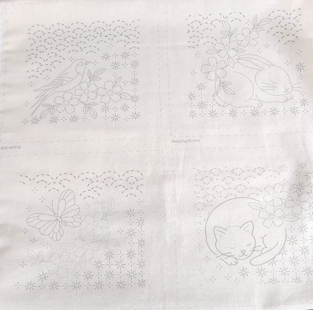 Blossom and Bloom 12 pre-printed embroidery stitchery designs cotton linen fabric panel