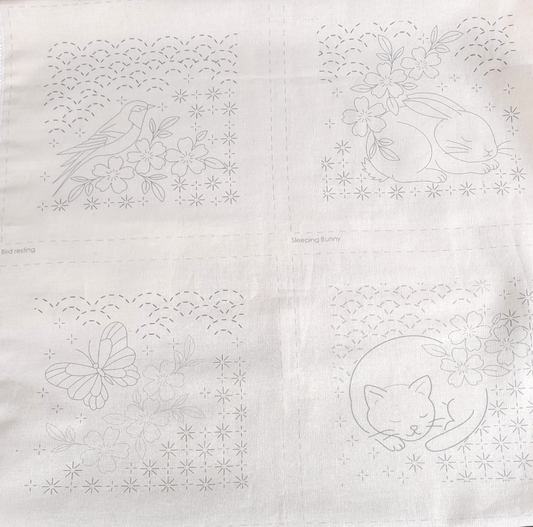 Blossom and Bloom 12 pre-printed embroidery stitchery designs cotton linen fabric panel