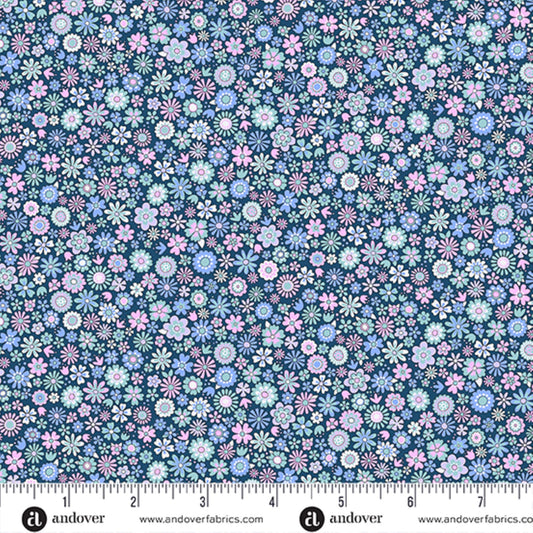 Country Cuttings packed flowers floral blue lilac Makower UK cotton quilt fabric