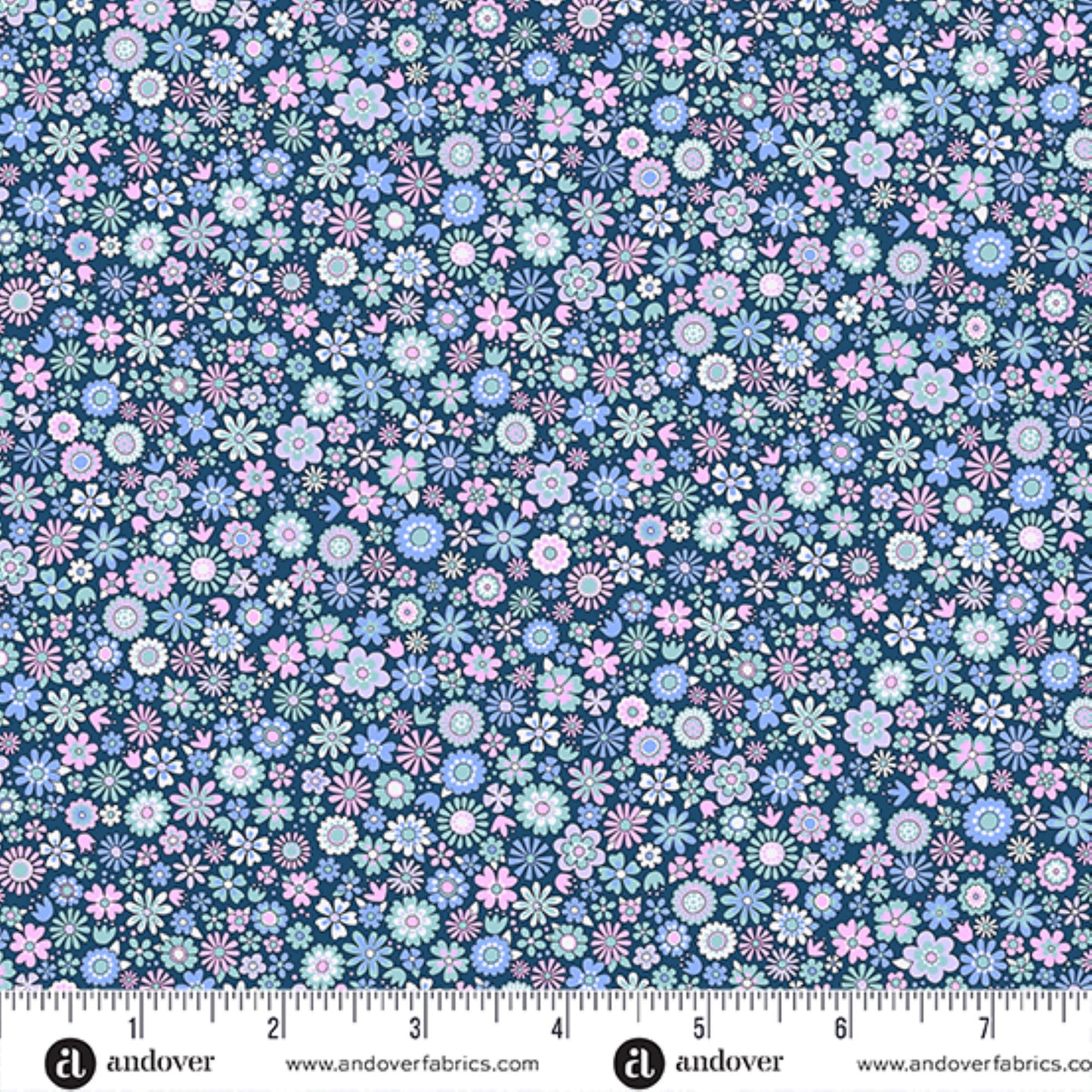 Country Cuttings florals blue lilac bundle - 6 Fat Quarters cotton quilt fabric by Makower UK
