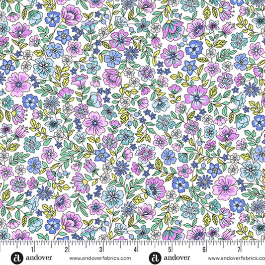Country Cuttings wildflower meadow blue lilac floral Makower UK cotton quilt fabric