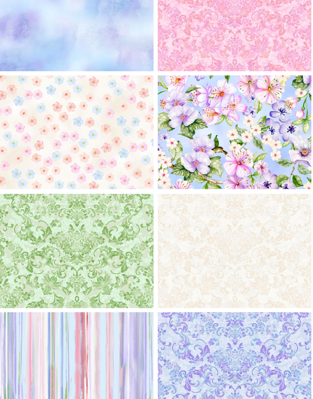 Camellia pastel florals blender bundle - 8 Fat 16's cotton quilt fabric