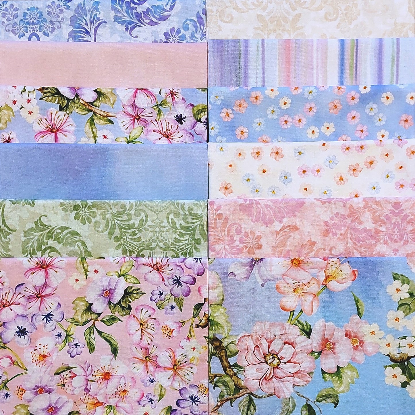 Camellia pastel florals bundle - 12 Fat Quarters cotton quilt fabric by P & B Textiles