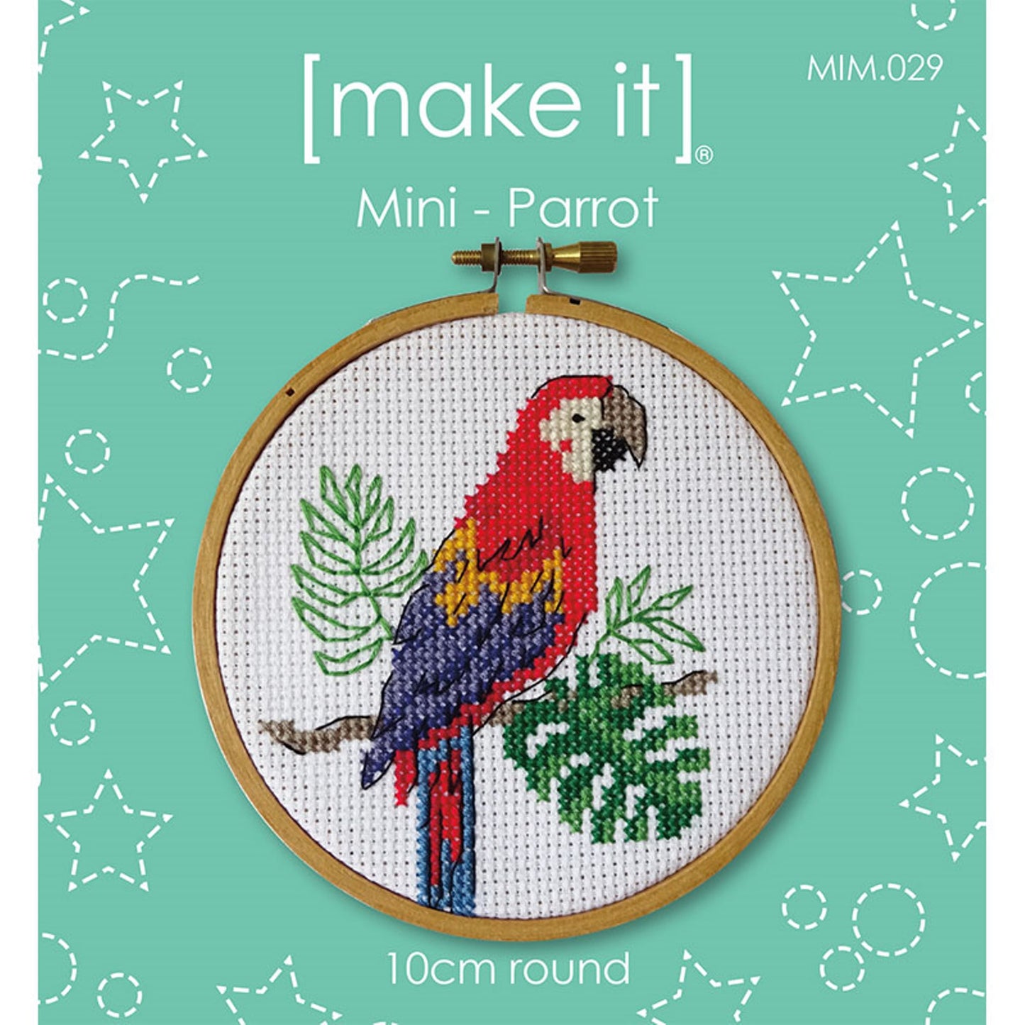 Cross stitch parrot with DMC threads, hoop, 14 count Aida craft kit suit beginners