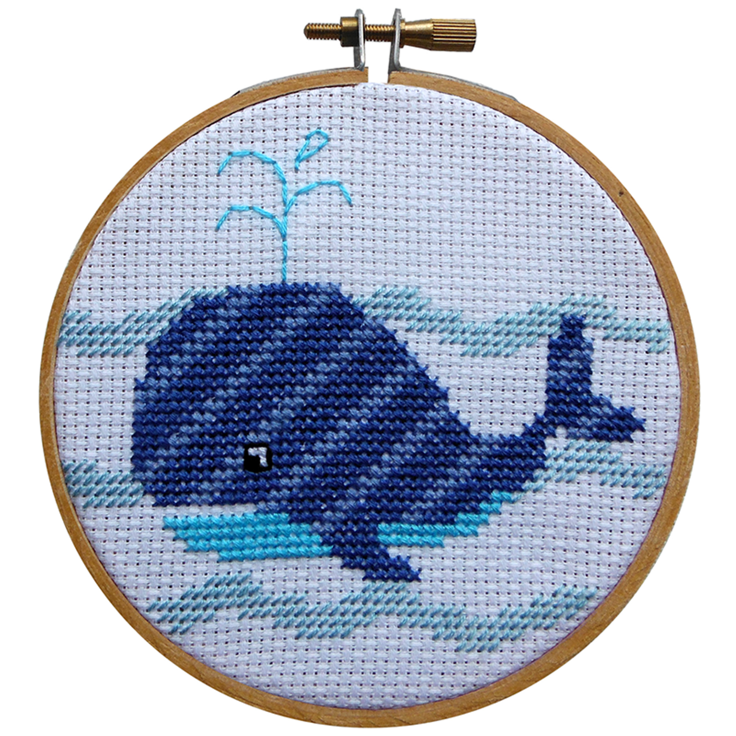 Cross stitch whale with DMC threads, hoop, 14 count Aida craft kit suit beginners