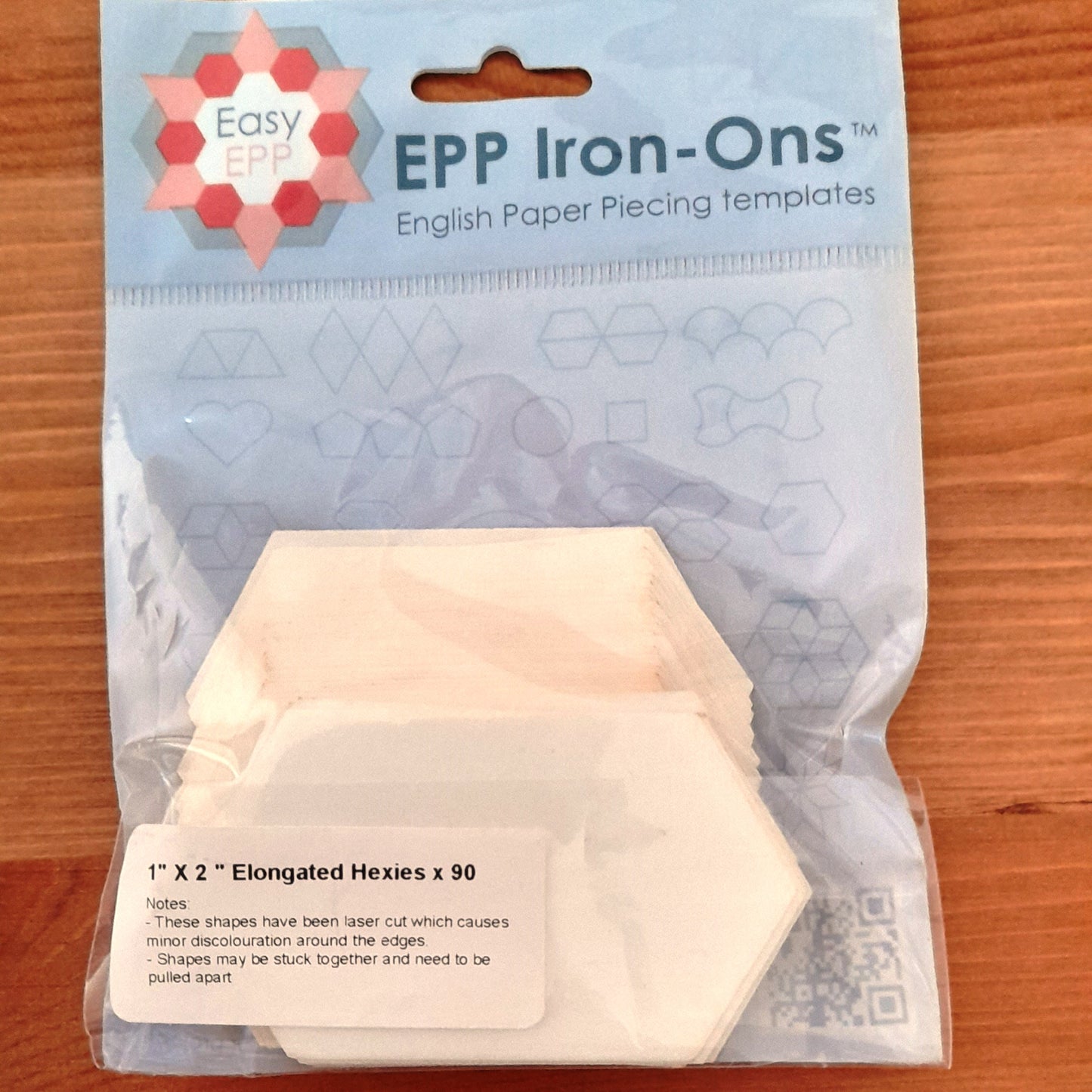 Elongated Hexagons 1" x 2", 90 fusible iron on papers for EPP English Paper Piecing Hugs n Kisses