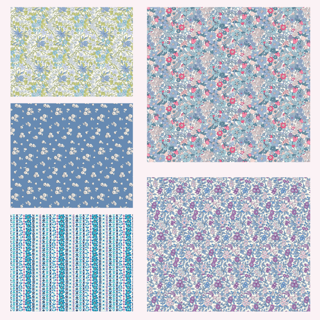Everlasting Collection Liberty Lasenby 5 Fat Quarters 50cm x 55cm (20 x 22") cotton quilt fabric Pack A