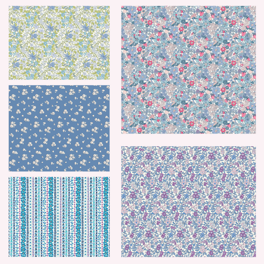 Everlasting Collection Liberty Lasenby 5 Fat Quarters 50cm x 55cm (20 x 22") cotton quilt fabric Pack A