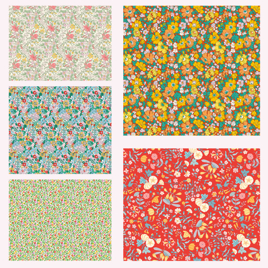 Everlasting Collection Liberty Lasenby 5 Fat Quarters 50cm x 55cm (20 x 22") cotton quilt fabric Pack C