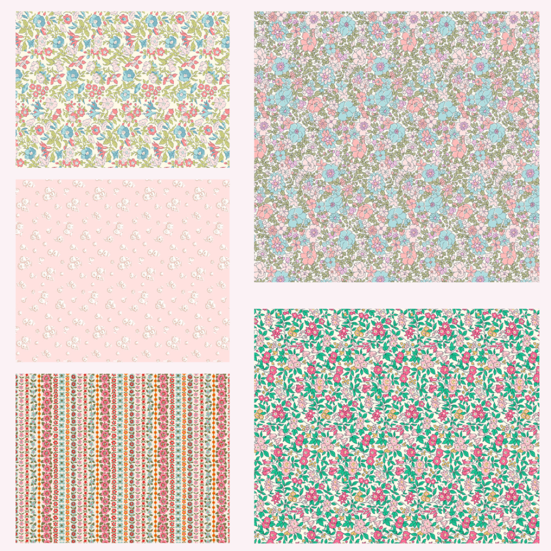 Everlasting Collection Liberty Lasenby 5 Fat Quarters 50cm x 55cm (20 x 22") cotton quilt fabric Pack D
