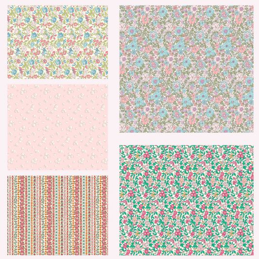 Everlasting Collection Liberty Lasenby 5 Fat Quarters 50cm x 55cm (20 x 22") cotton quilt fabric Pack D