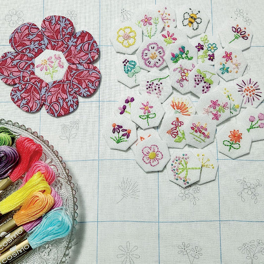 Field of Blooms embroideries pre-printed white linen stitchery panel Lillabelle Lane design