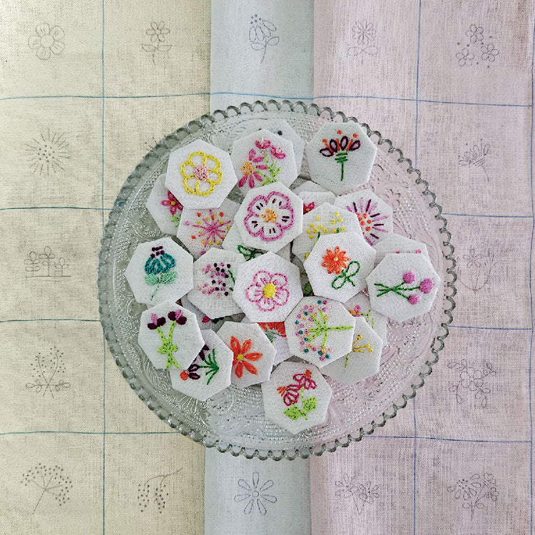 Field of Blooms embroideries pre-printed white linen stitchery panel Lillabelle Lane design