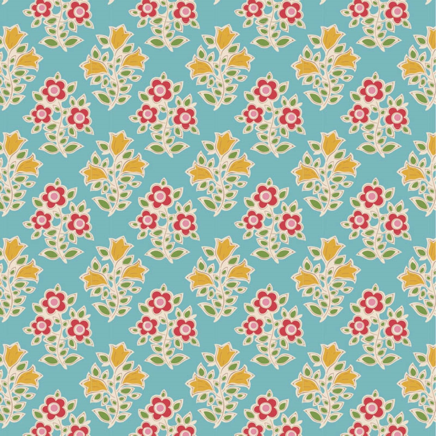 Tilda Jubilee and Farm Flowers floral cream teal bundle 7 Fat 16's cotton quilt fabric