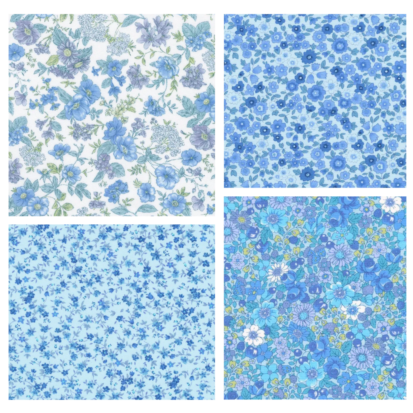 Garden Blues Sevenberry 4 blue floral Fat Eighths Kaufman cotton quilt fabric