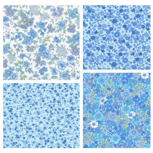 Garden Blues Sevenberry 4 blue floral Fat Quarters Kaufman cotton quilt fabric
