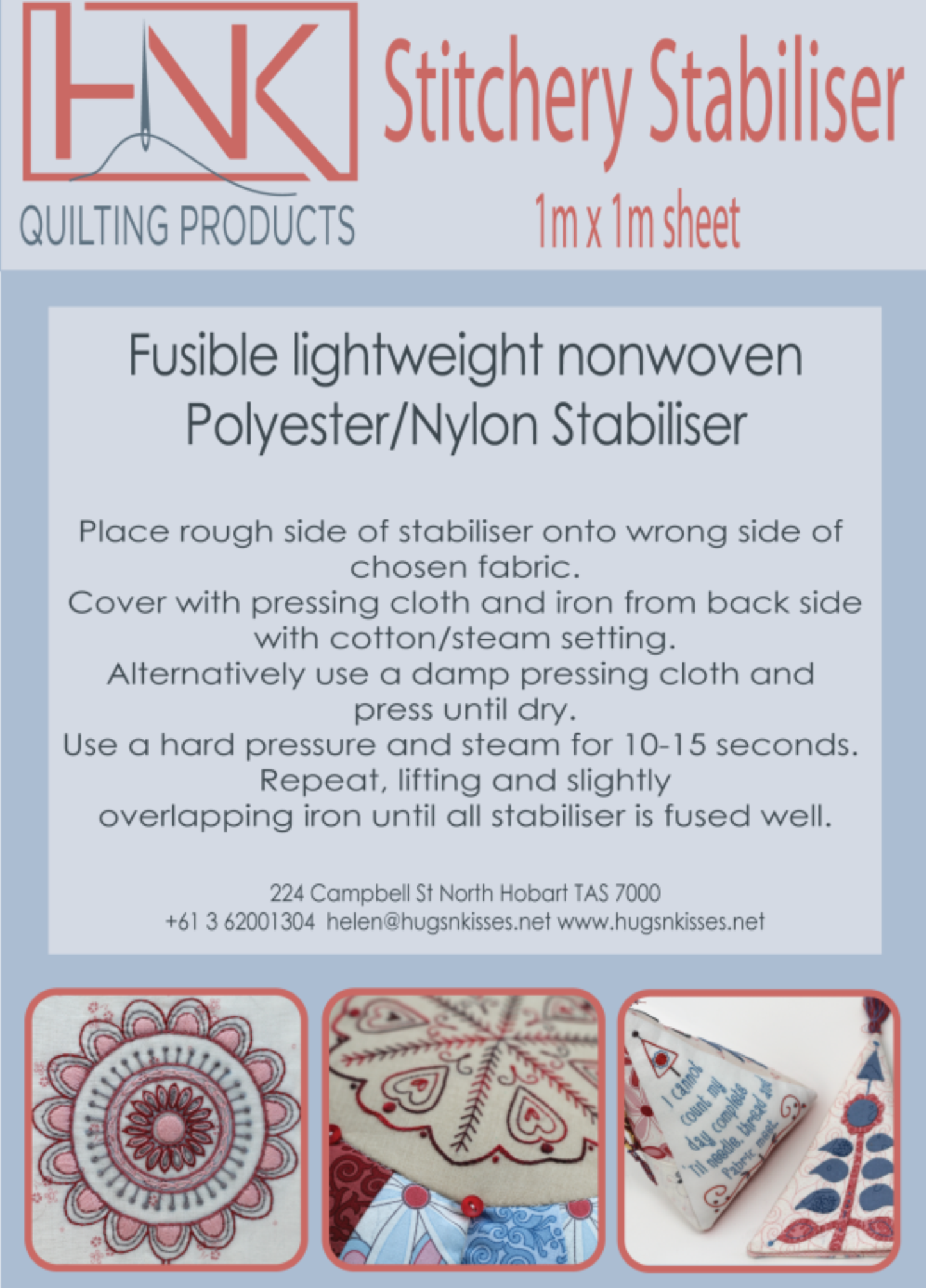 Embroidery stitchery stabiliser fusible non-woven 1 metre pack - Hugs n Kisses