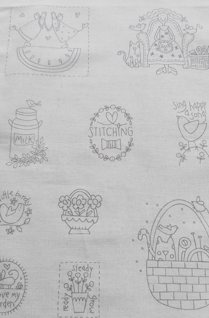 Handy Stitches 29 pre-printed stitcheries cotton linen fabric panel The Birdhouse designs