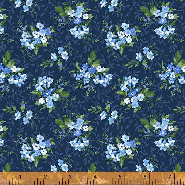 Harpersfield navy blue green yellow florals 4 Fat Quarters cotton quilt fabric Windham