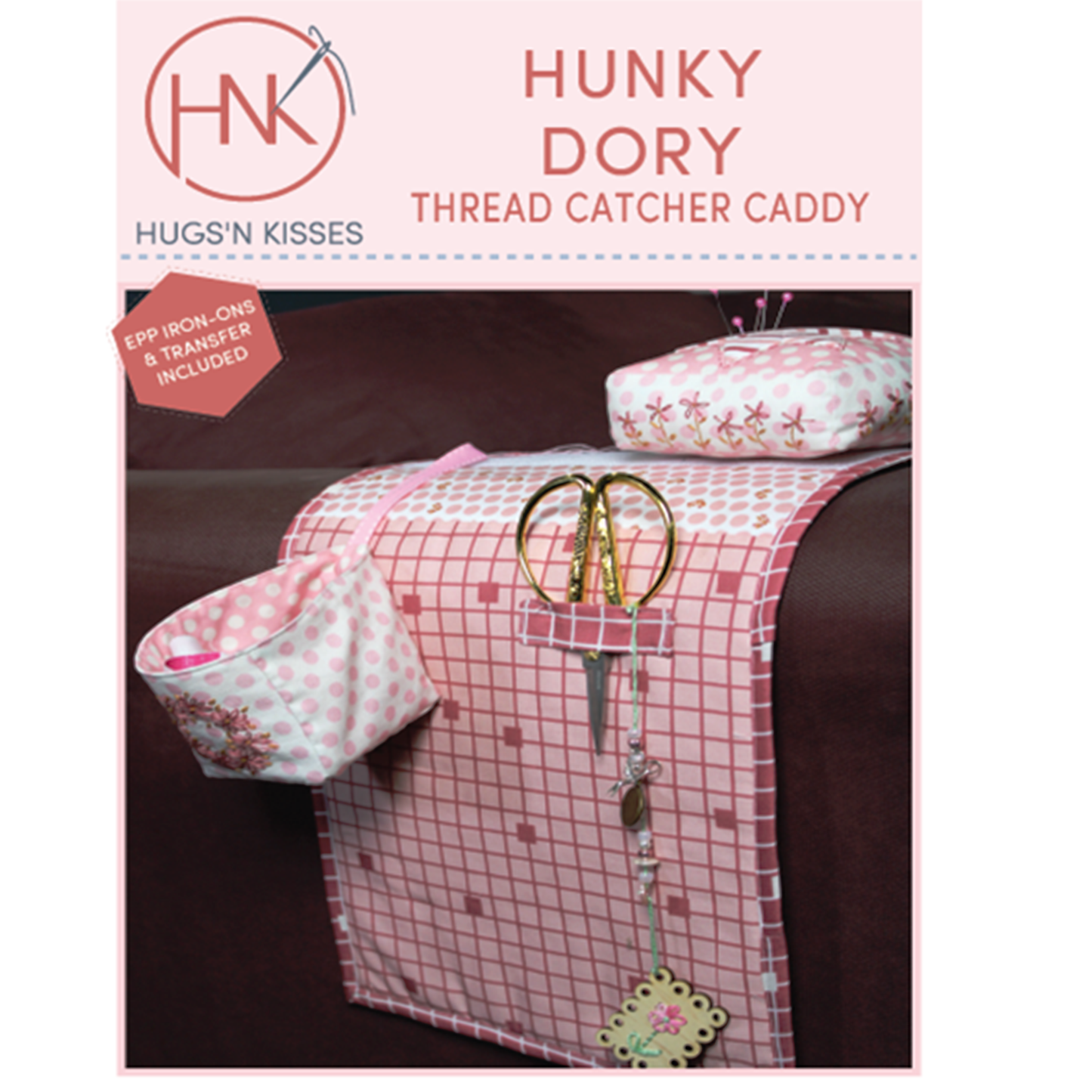 Hunky Dory thread catcher caddy English Paper Pieced Hugs 'N Kisses pattern