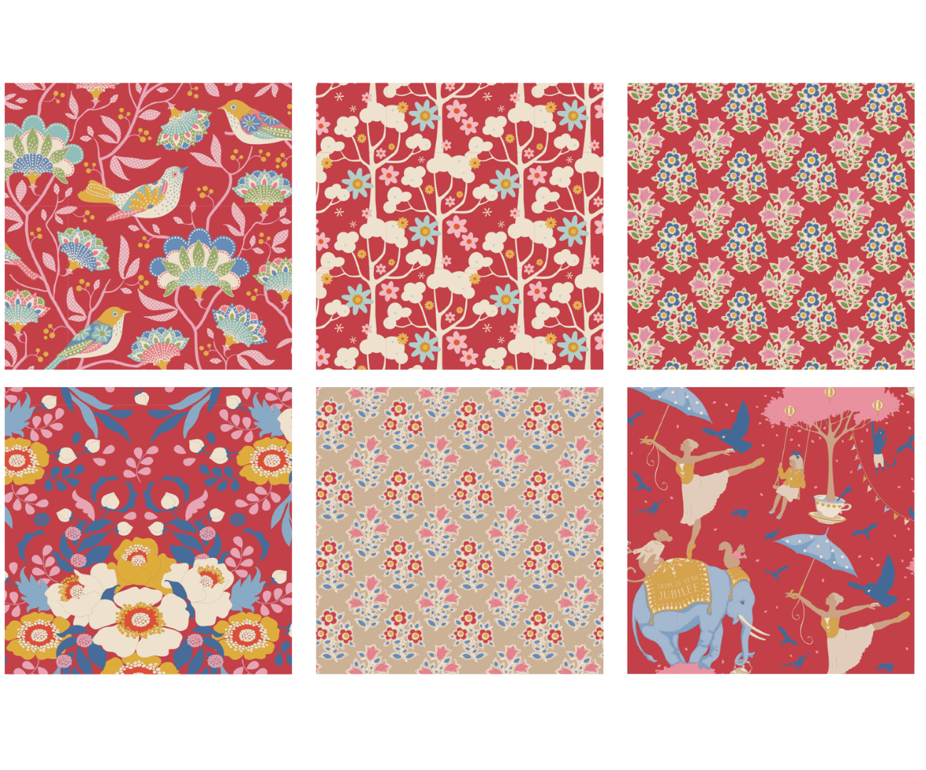 Tilda Jubilee and Farm Flowers red bundle 6 Fat 16's cotton quilt fabric