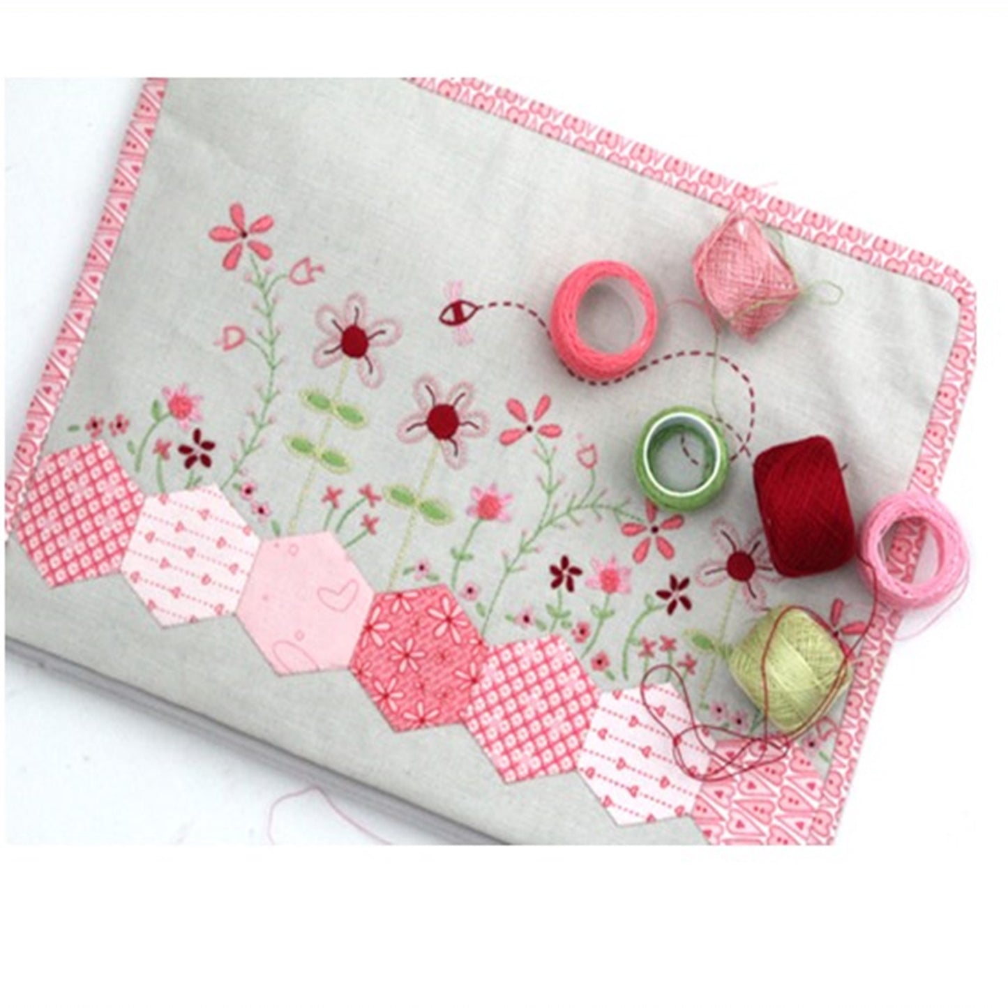 Just for Jenny zipper pouch project bag EPP embroidery Hugs 'N Kisses pattern