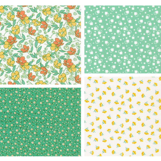 Little Blossoms Debbie Beaves 1930's reproduction bundle - 4 green yellow Fat Eighths Kaufman cotton quilt fabric