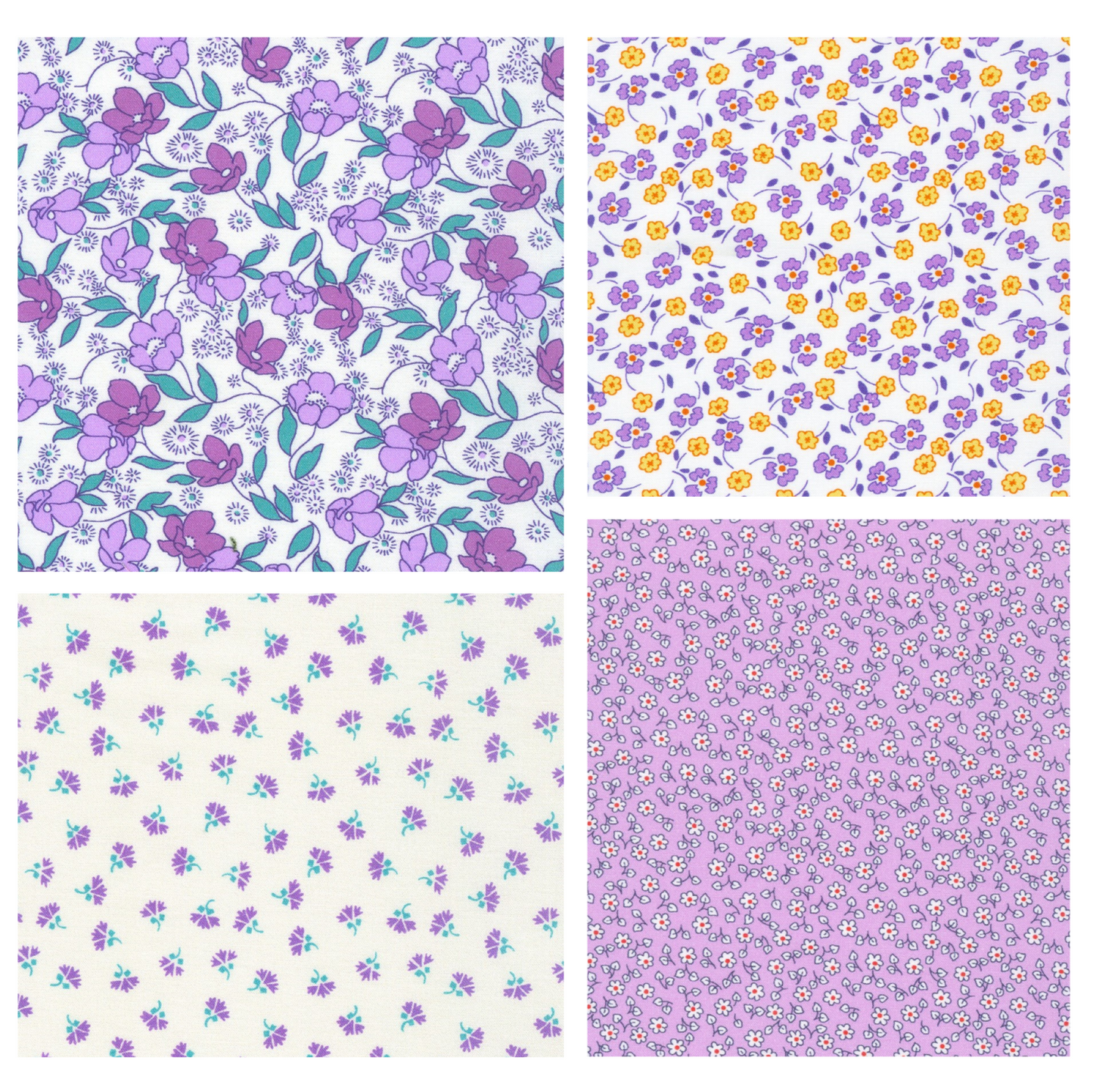 Little Blossoms Debbie Beaves 1930's reproduction bundle - 4 purple Fat Eighths Kaufman cotton quilt fabric