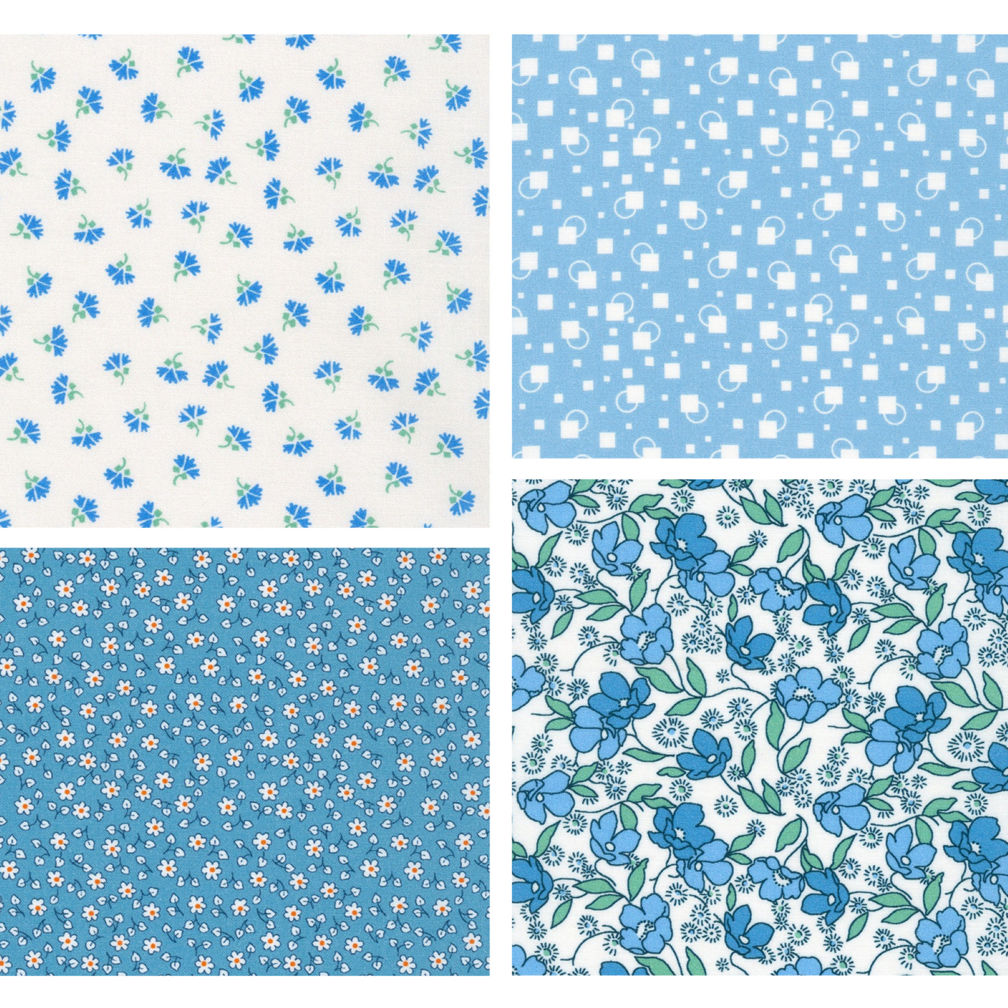 Little Blossoms Debbie Beaves 1930's reproduction bundle - 4 blue Fat Eighths Kaufman cotton quilt fabric