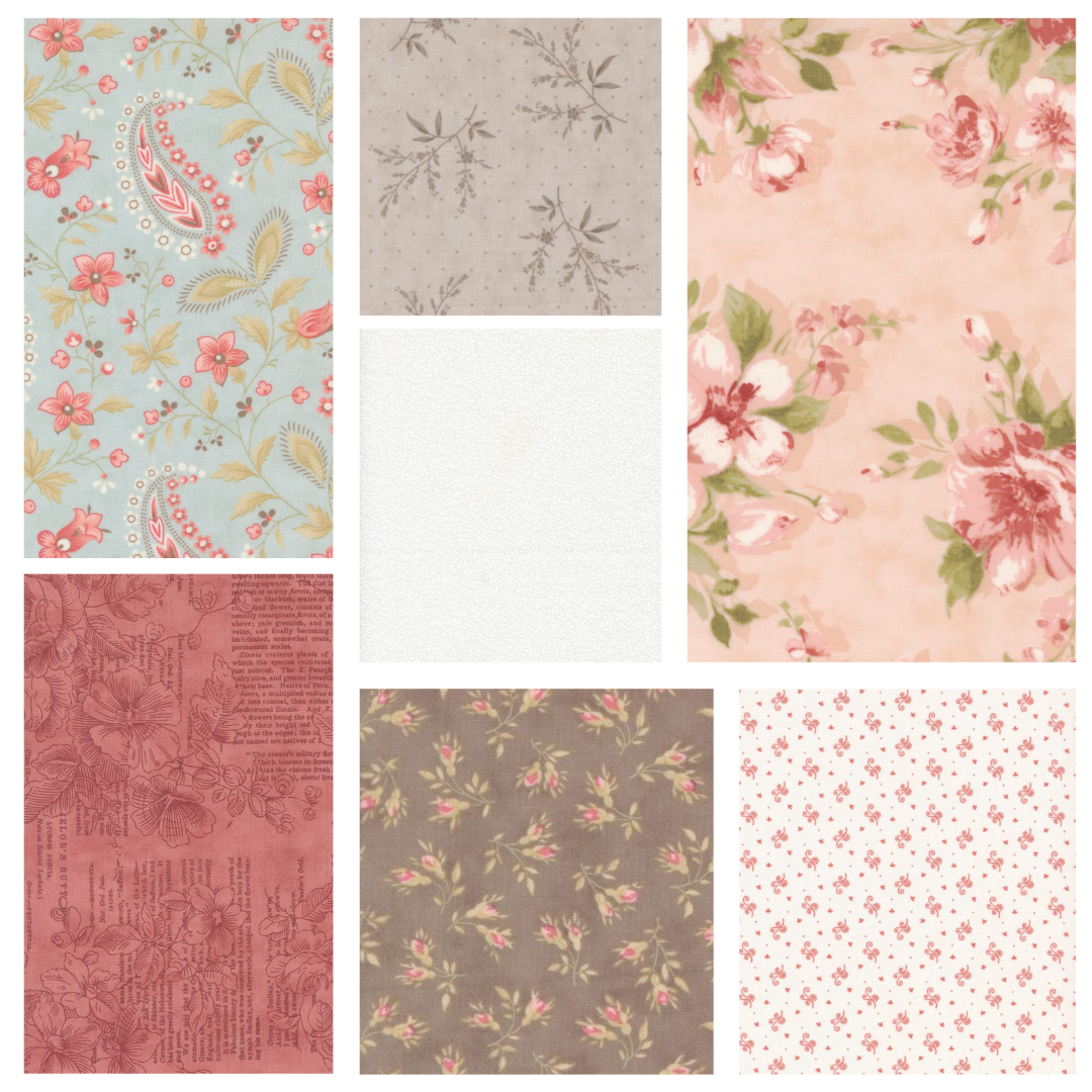 Moda Muse 3 Sisters 7 Fat 16ths 22cm x 26cm (9" x 11") cotton quilt fabric Pack A
