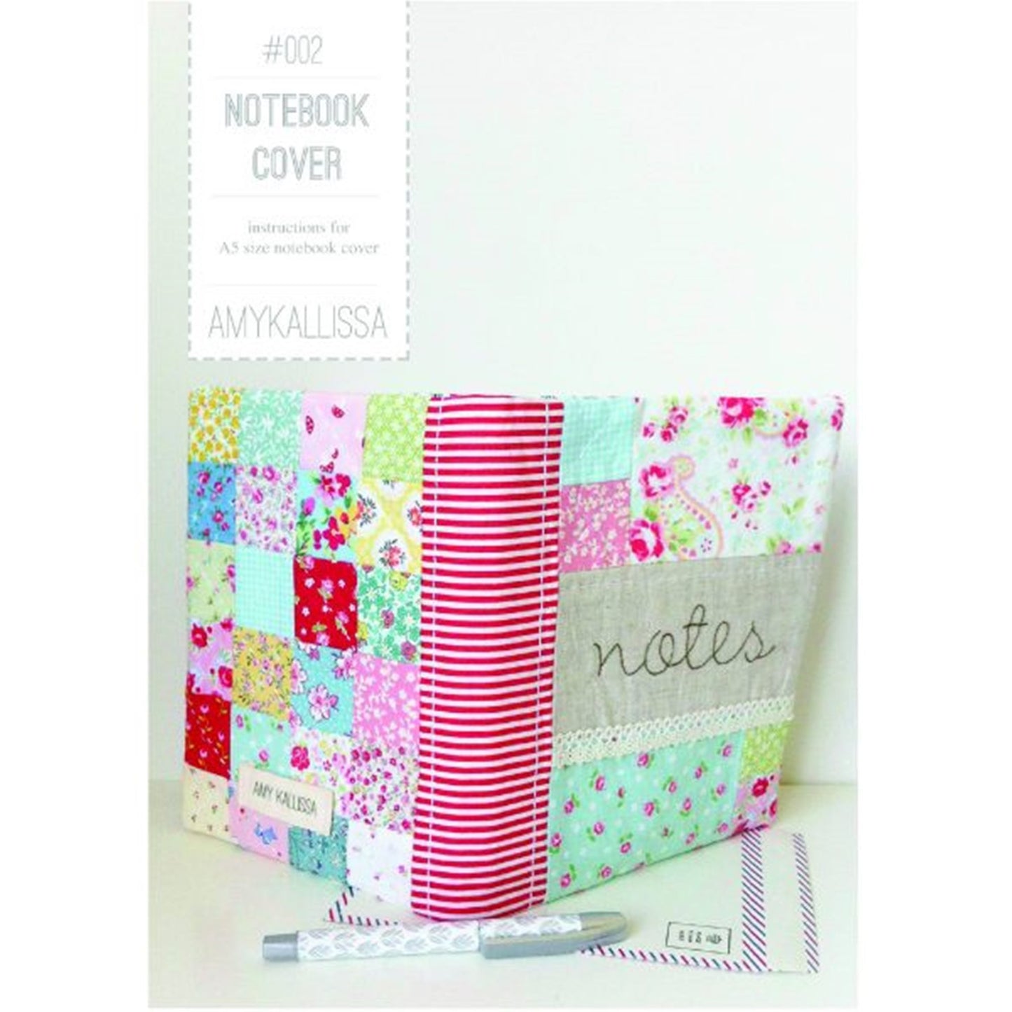 Notebook Cover fits A5 journal patchwork, embroidery project paper pattern - Amy Kalissa